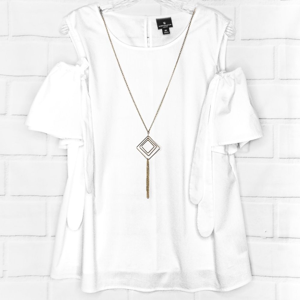 NWOT》WORTHINGTON》Cold Shoulder Tie Sleeve Blouse